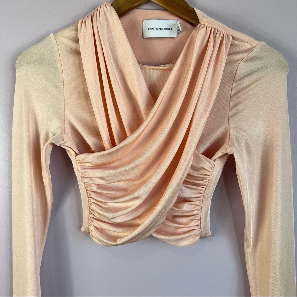 SIGNIFICANT OTHER Arta Long Sleeve Wrap Peach Crop Top Size US 2 Sold Out Online - Picture 6 of 15